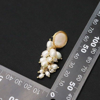 Natural Pearl Wrapped Grape Earrings Vintage Beaded Silver Needle