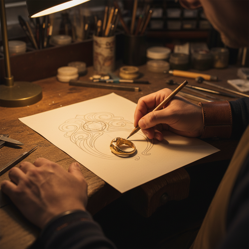 Jeweler sketching custom design