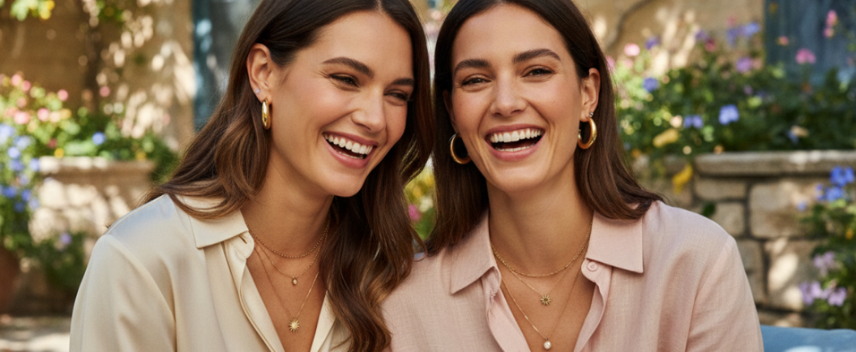 Two models with gold earrings